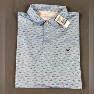 Vineyard Vines Golf Shirt Polo Club Sandwich Print XL Blue Polyester Spandex